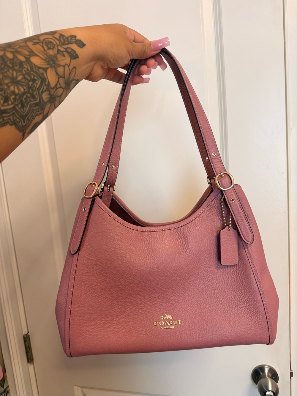 Coach Erin Dusty Rose Pebbled Leather Shoulder Bag with Gold Hardware